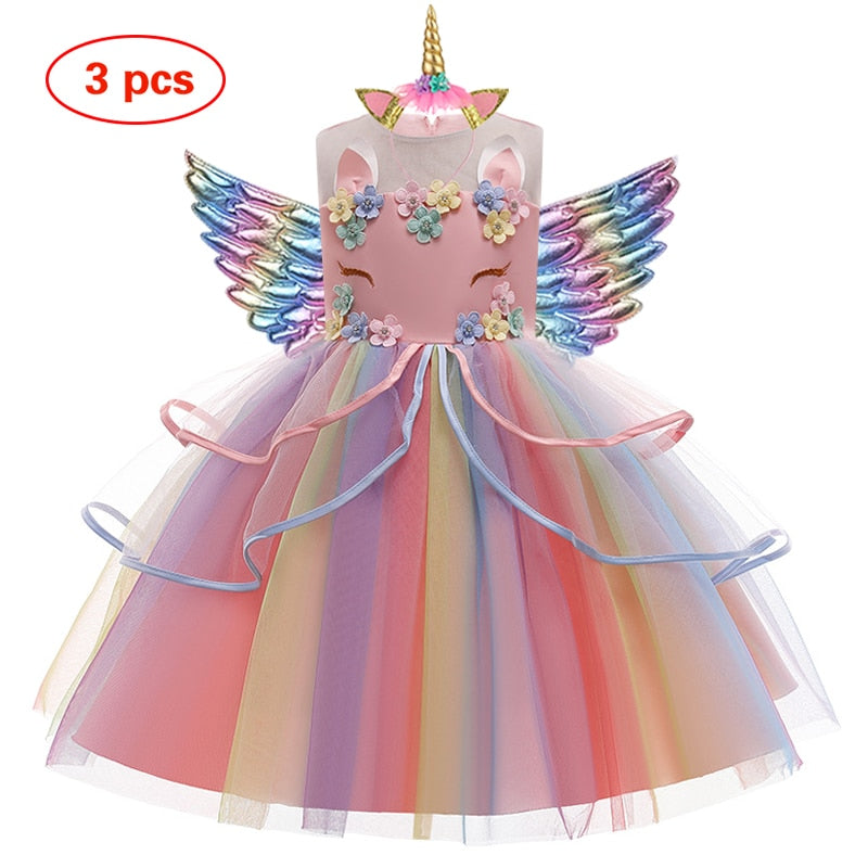 Baby Girls Unicorn Tutu Dress Pastel Rainbow Princess Girls Birthday Party Dress Children Kids Halloween Unicorn Perform Costume