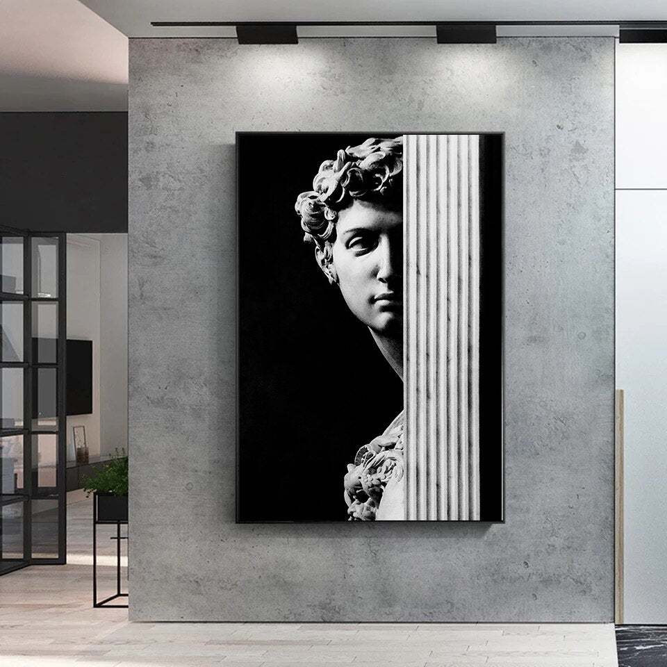 Decoration Picture Nordic Black and White Wall Mural Modern Retro Roman Column Figure Posters David Gypsum Sculpture Art Picture