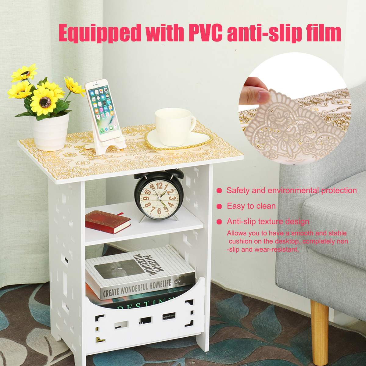 Mini Coffee Table Tea Table Desk Home Living Room Storage Rack Bedside Table Two Layers Round Edge Storage Shelf Tables