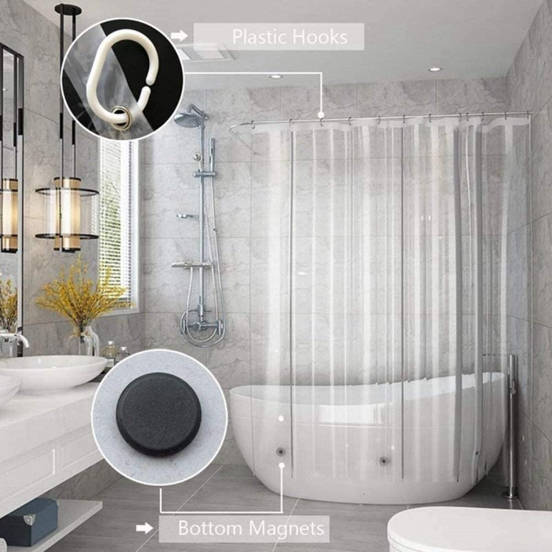 High Clear Shower Curtain Waterproof Transparent Curtains Liner Mildew Plastic Bath Curtains With Hooks Home PEVA Bathroom Decor