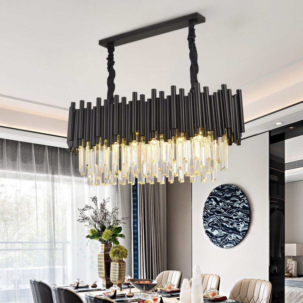 YOULAIKE modern black chandelier for dining room luxury kitchen island crystal light oval design home decor led cristal lamp