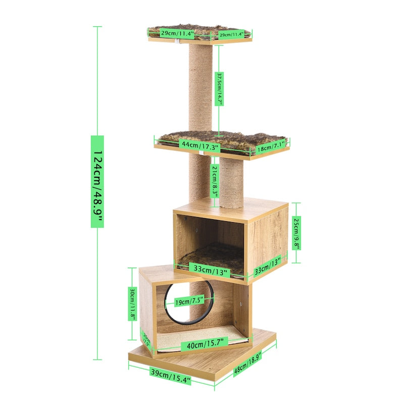 Luxury Cat Tree Tower with Cabinet Wood Adjustable Height Floor-to-Ceiling Vertical Cat Tree Post Toy rascador gato arbre à chat