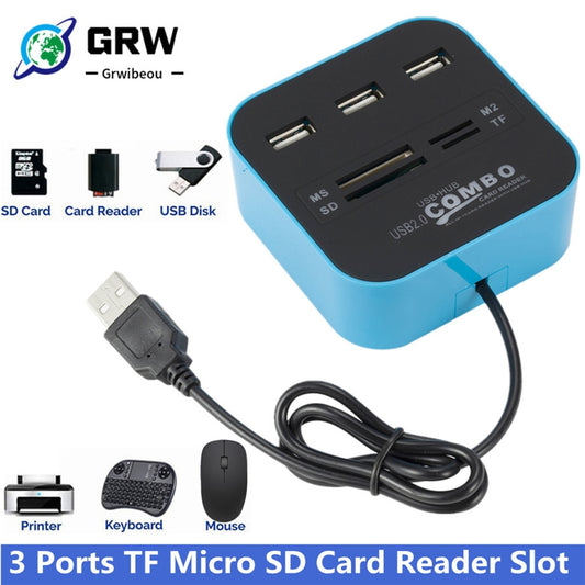 GRWIBEOU USB Hub 2.0 3 Ports TF Micro SD Card Reader Slot USB Combo Multi All In One USB Splitter Cables For Laptop Macbook