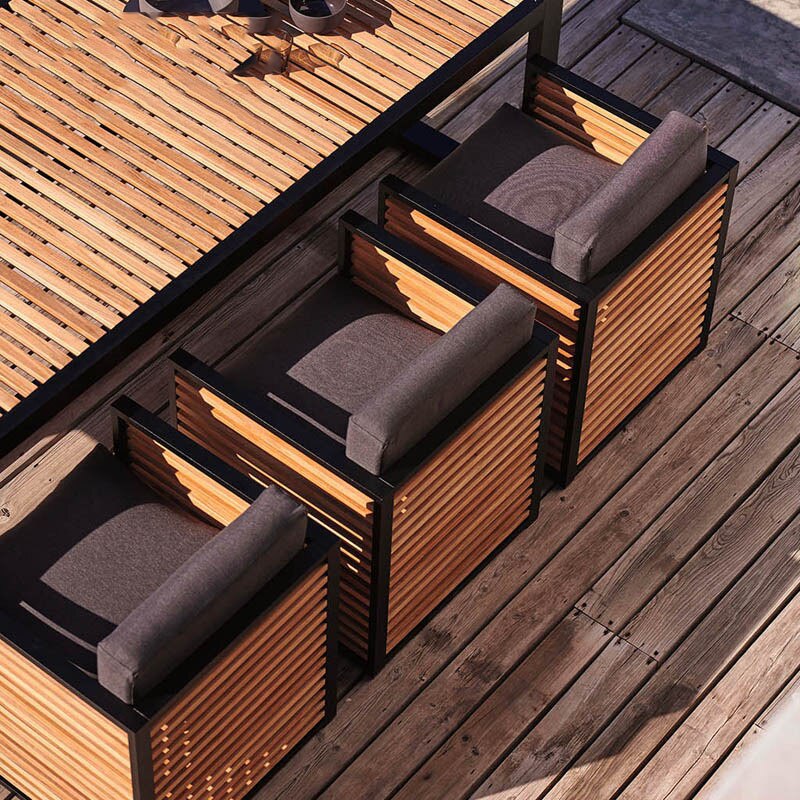 Outdoor Sofa Chair Living Room Waterproof Sunscreen Fabric Solid Wood Nordic Style Simple Leisure Furniture Combination