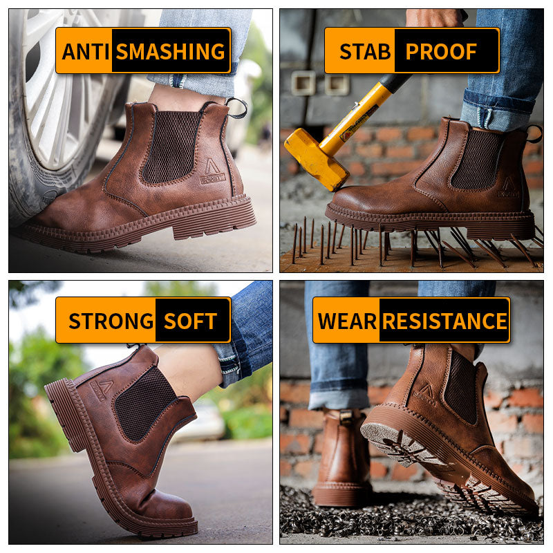 Waterproof Safety Work Shoes For Men Chelsea Steel Head Leather Boots Male Footwear Indestructible Construction Security Boots