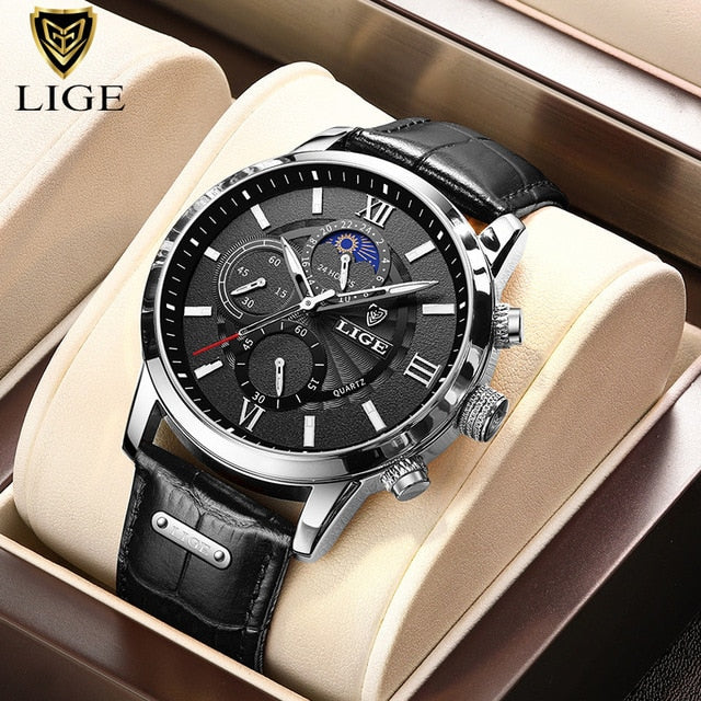 2023 New Mens Watches LIGE Top Brand Luxury Leather Casual Quartz Watch Men&#39;s Sport Waterproof Clock Watch Relogio Masculino+Box