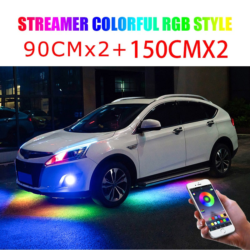 Car Underglow Neon Accent LED Strip Lights App Control RGB Auto Exterior Underbody Decorative Ambient Atmosphere Lamp