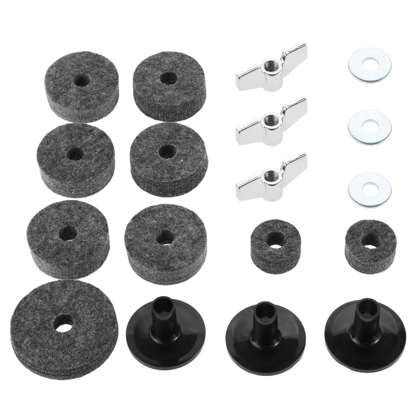 Cymbal Felts Hi-Hat Clutch Felt Hi Hat Cup Felt Cymbal Stand Sleeves with Base Wing Nuts and Cymbal Washer for Drum Set of 18Pcs