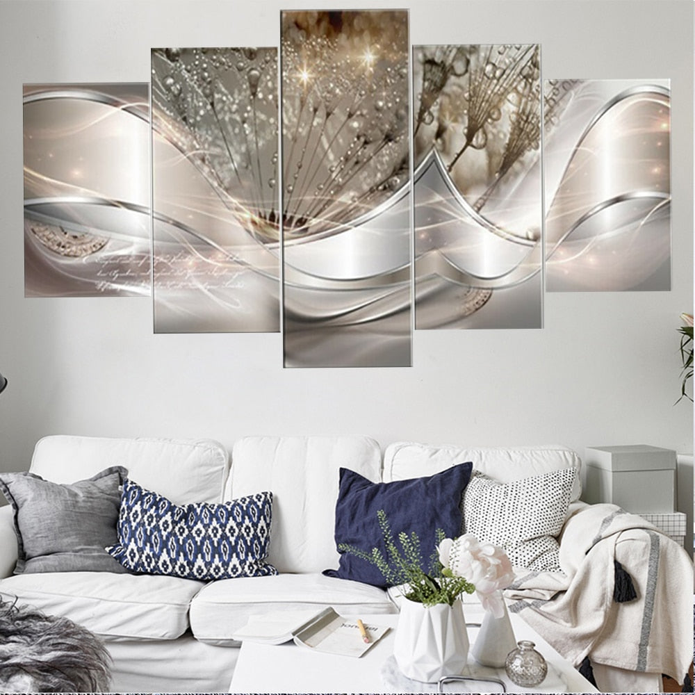 5 Pieces Wall Art Canvas Painting Abstract Dandelion Poster Modern Home Bedroom Living Room Modular Decoration Pictures