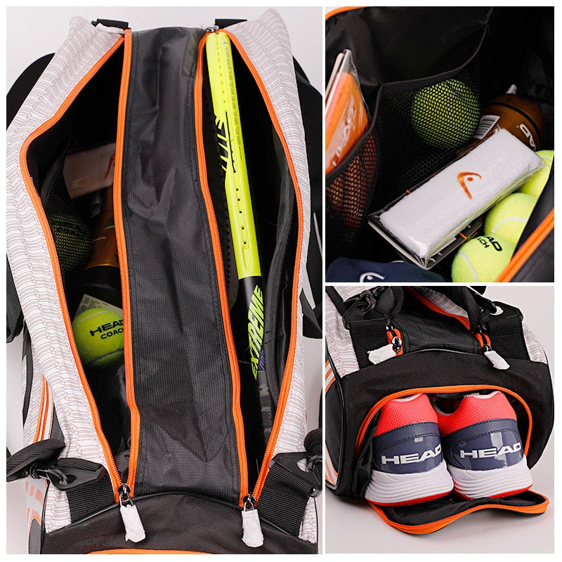HEAD Tennis Rackets Bag Large Capacity 6-9 Pieces Tennis Backpack Badminton Gymbag Squash Racquet Bag With Separated Shoes Bag