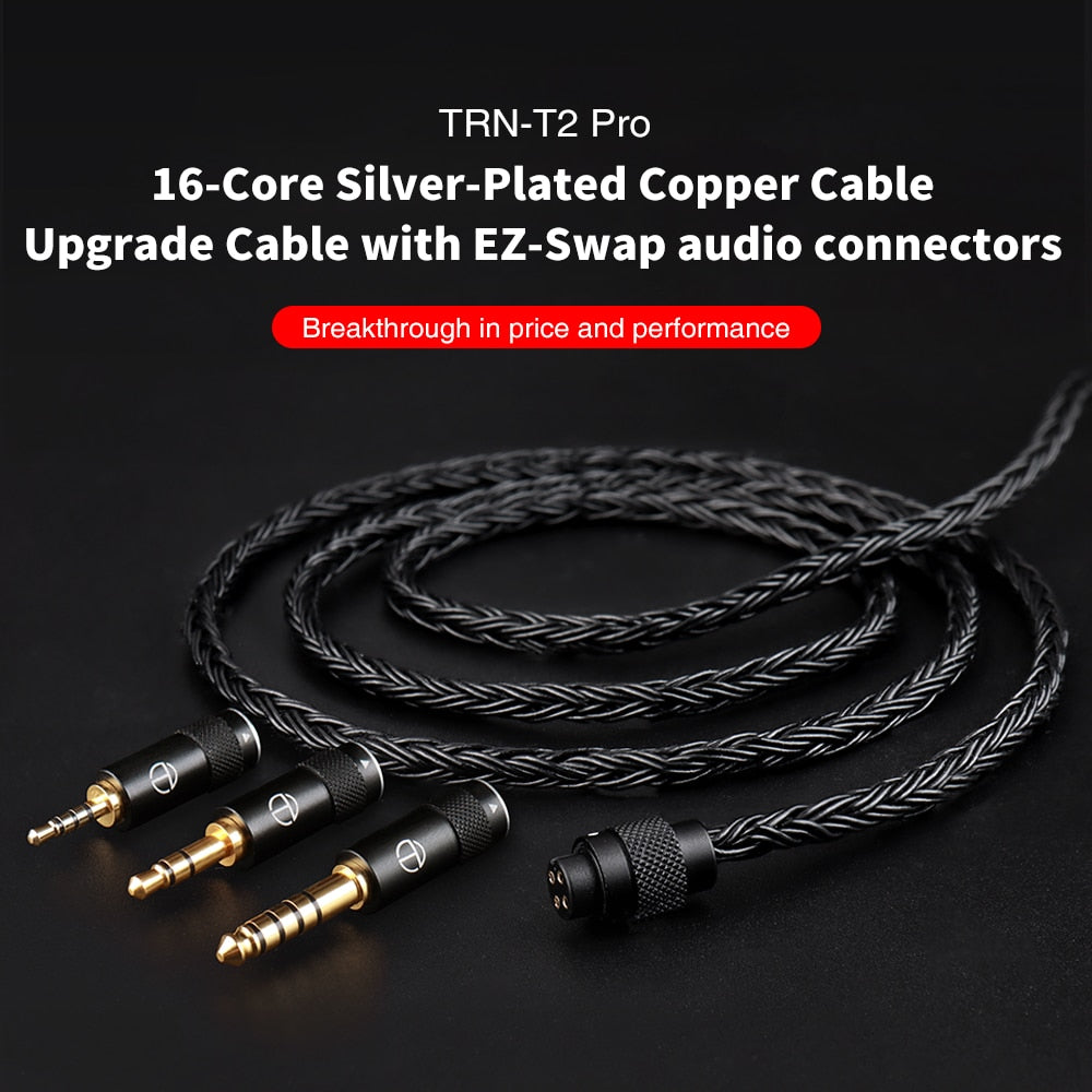 TRN T2 Pro 16 Core Earphones Silver Plated HIFI Upgrade Cable Gray\Black MT4 For TRN Kirin VX pro TA1 Max EMX ST5 For Xiaomi