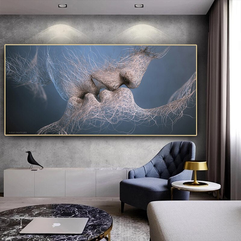 Modern Abstract Lover Couple Kiss Art Canvas Painting Poster Print Cuadros Wall Art One Piece for Living Room Home Decoration