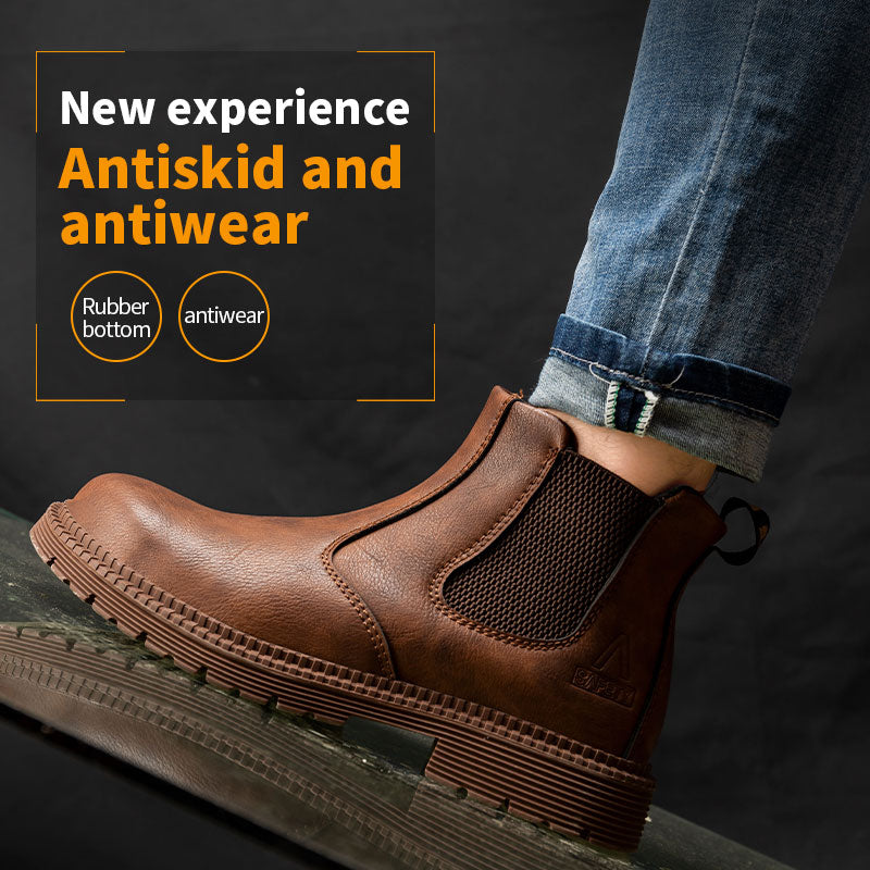 Waterproof Safety Work Shoes For Men Chelsea Steel Head Leather Boots Male Footwear Indestructible Construction Security Boots