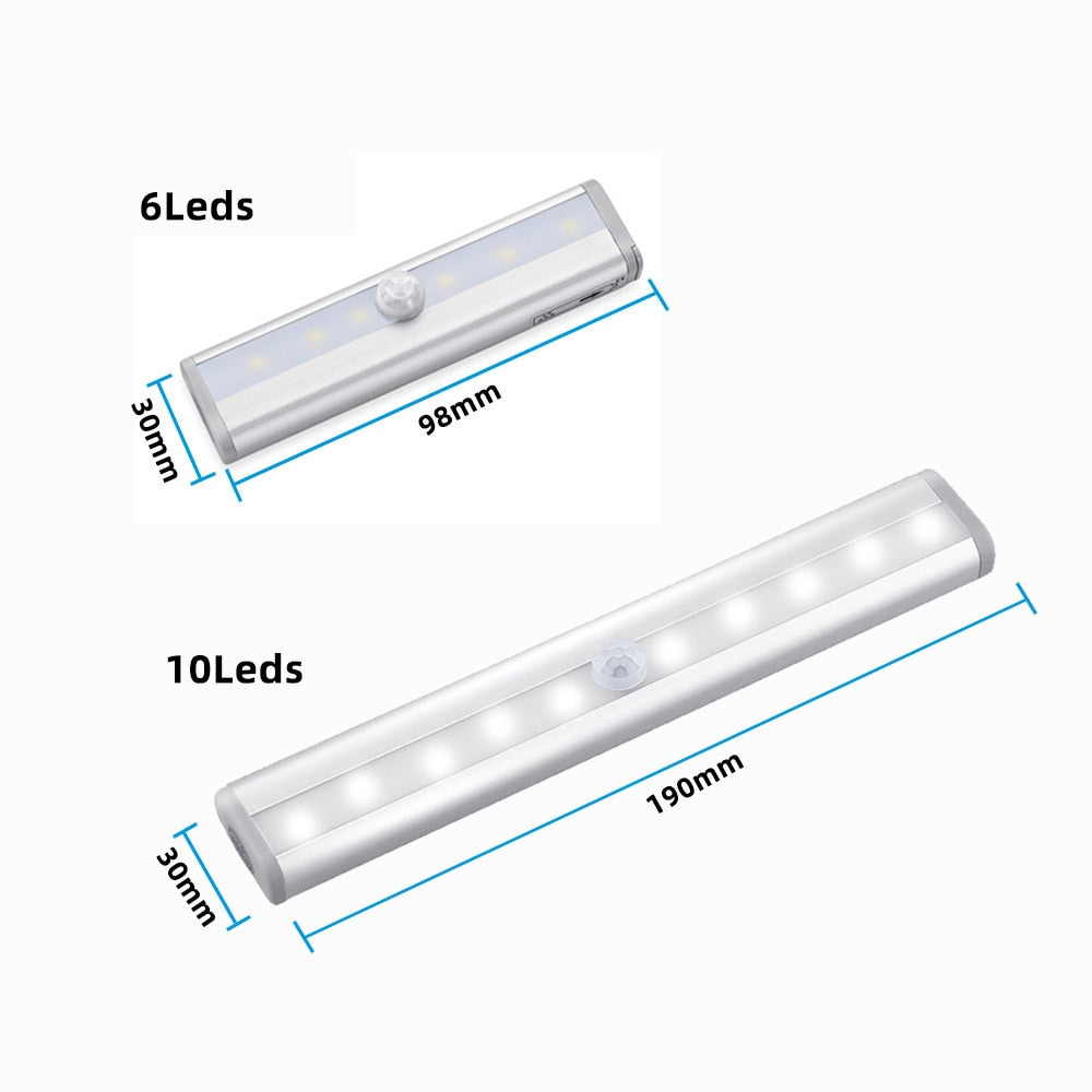 6/10 LED Induction Under Cabinet Light Motion Sensor Closet Night Lamp Battery Powered Magnetic Strip Light For Kitchen Wardrobe