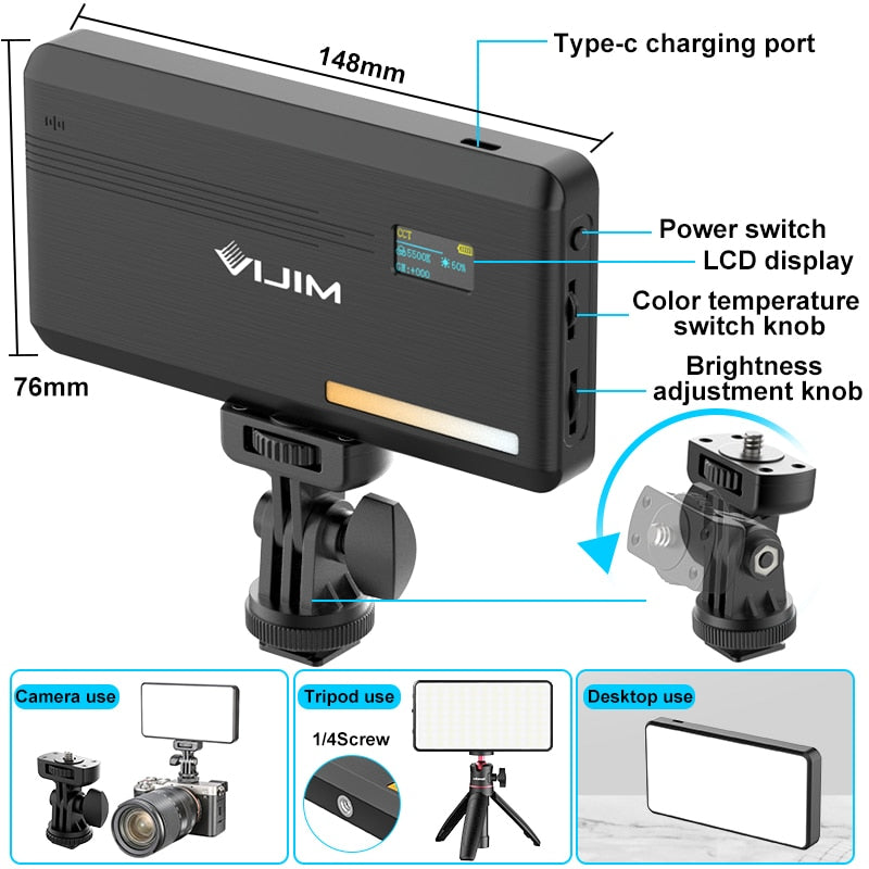 Ulanzi VL200 Rechargeable Camera Video Light with Soft Diffuser 5000mAh 2500K-9000K Smartphone Vlog Light Fill Light Youtube