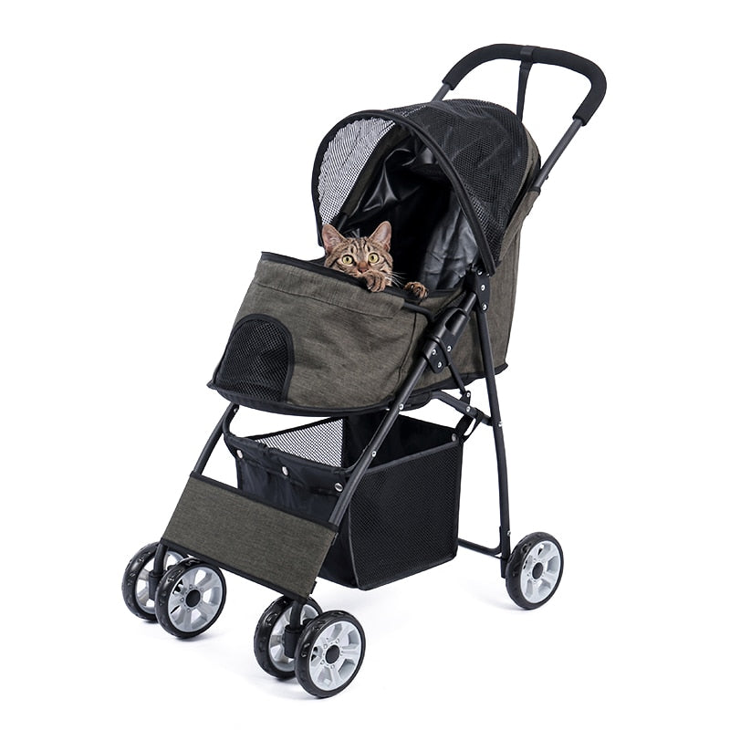 Stable Pet Dog Carrier Stroller for Kitten Buggy Outdoor Puppy Pet Baby Cart 2 Colors Light Foldable Large Space Jogger Stroller
