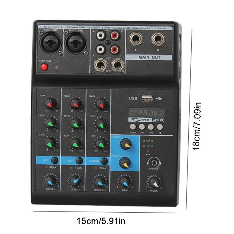 Professional Mixer 4 Channels Bluetooth Sound Mixing Console for Karaoke