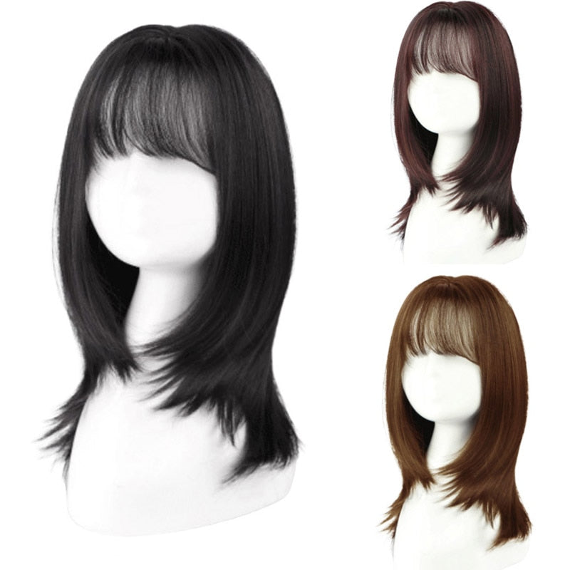 DIFEI short wigs with air bangs hair bob curly tail wigs synthetic hair natural black color hair wigs for women party