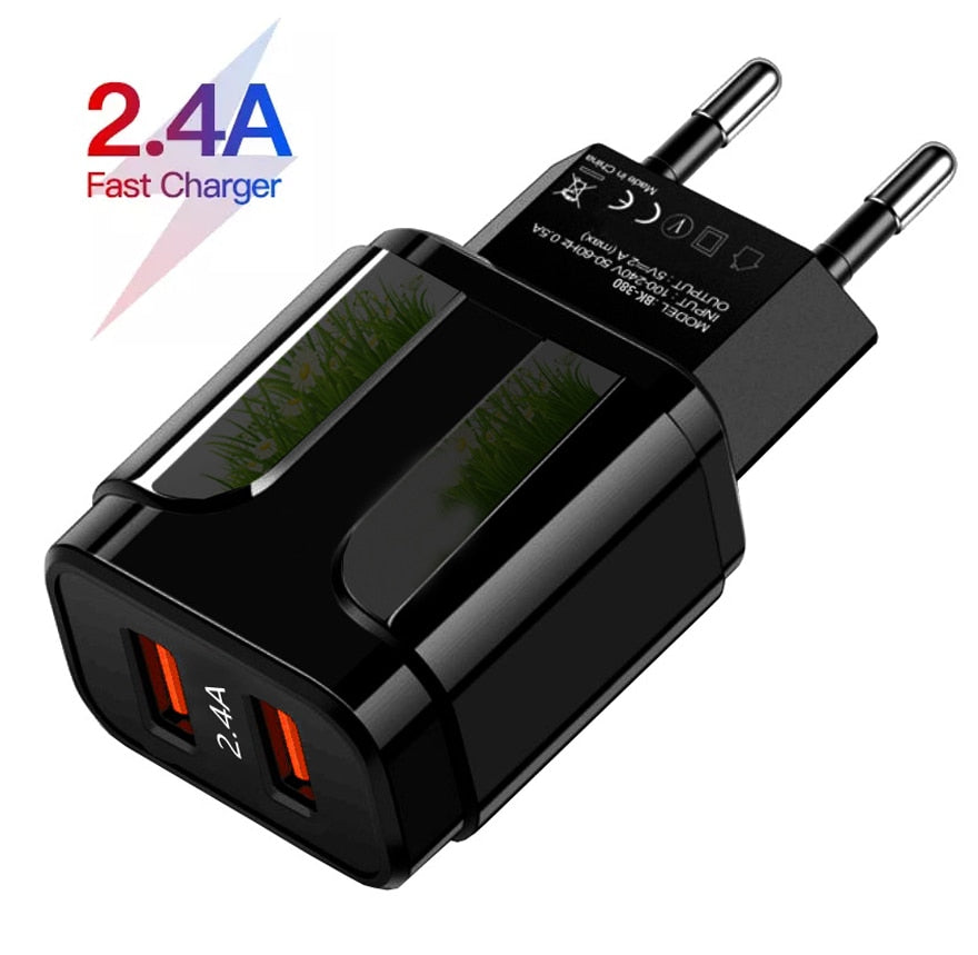 AIXXCO 5V 2A EU Plug LED Light 2 USB Adapter Mobile Phone Wall PD Charger Device Quick Charge QC 3.0 Mobile Charger Fast Charger