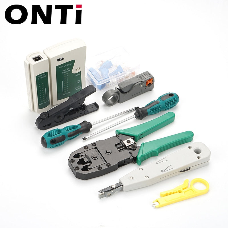 ONTi Network Tool Kit Professional Portable Ethernet Computer Maintenance LAN Cable Tester Crimper Cutter Repair Set with Bag