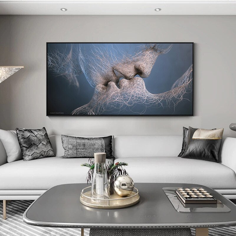 Modern Abstract Lover Couple Kiss Art Canvas Painting Poster Print Cuadros Wall Art One Piece for Living Room Home Decoration