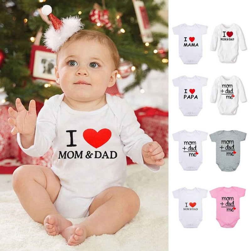 Summer Newborn Infant Baby Clothes I Love Mom &amp; Dad Cute Toddler Jumpsuits Boys Girls Long/Short Sleeve Cotton Bodysuits Outfits
