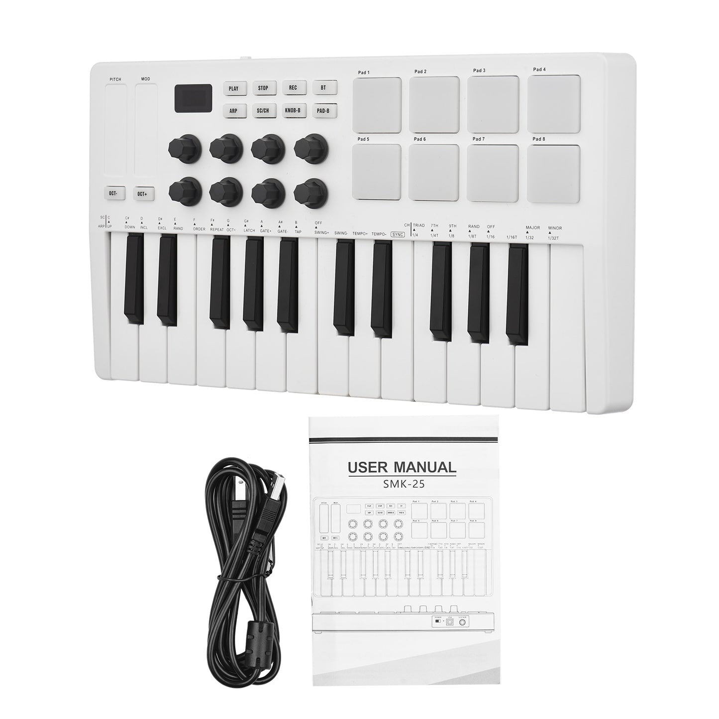 M-VAVE Portable MIDI 25-Key USB MIDI Keyboard Controller With 8 Backlit Drum Pads 8 Knobs 8 RGB Music Keyboard Instruments