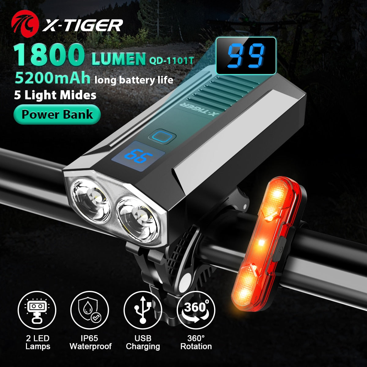 X-TIGER Bicycle Light Rainproof USB Charging LED Cycling Lights Front Lamp Headlight Aluminum Ultralight Flashlight Bike Light