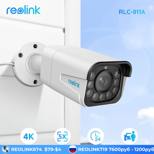 Reolink Smart 4K 8MP Security Camera PoE 5X Optical Zoom 2-way Audio Spotlight Waterproof Cam with Human/Car Detection RLC-811A