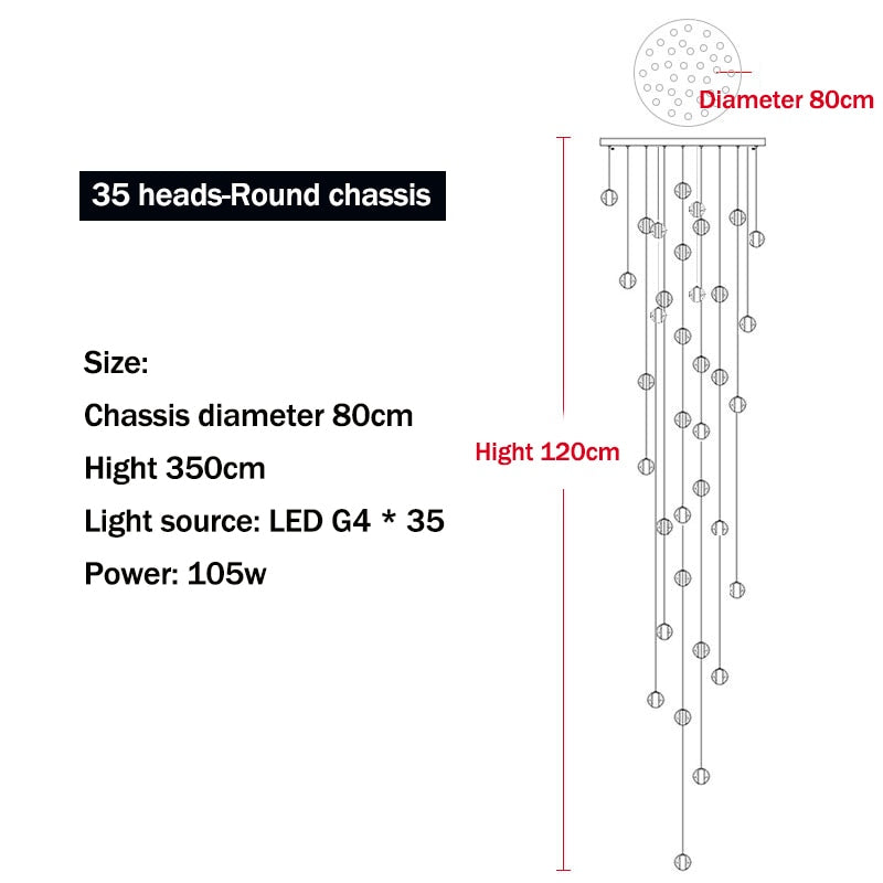 Modern LED Crystal Chandelier G4 Ball Light for Staircase Living Room Decoration Kitchen Bedroom Suspension Pendant Hanging Lamp