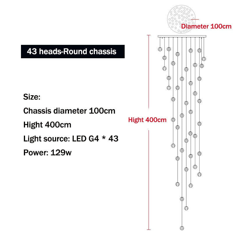 Modern LED Crystal Chandelier G4 Ball Light for Staircase Living Room Decoration Kitchen Bedroom Suspension Pendant Hanging Lamp