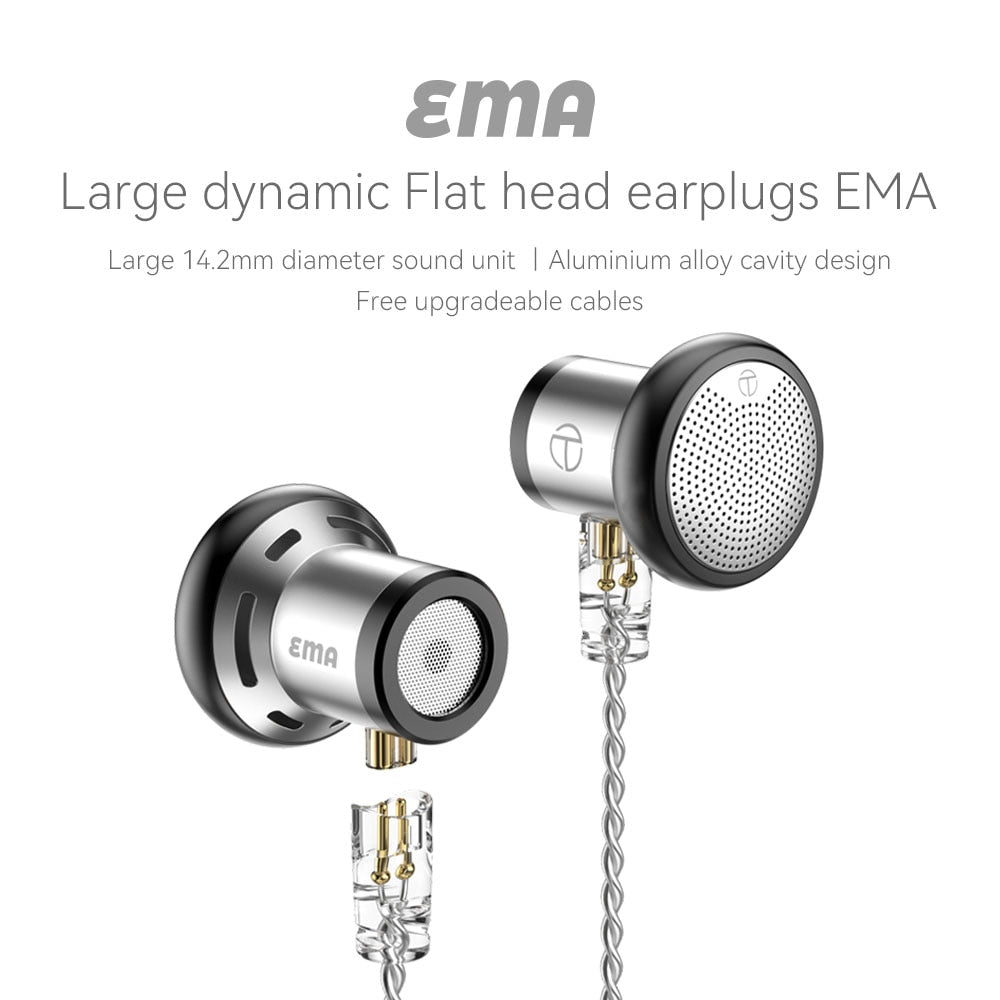 New TRN EMA 14.2mm Dynamic Driver In Ear Earphone Bass Metal Flat Head Plug Earburd Replaceable Headset T350 MT4 For Xiaomi