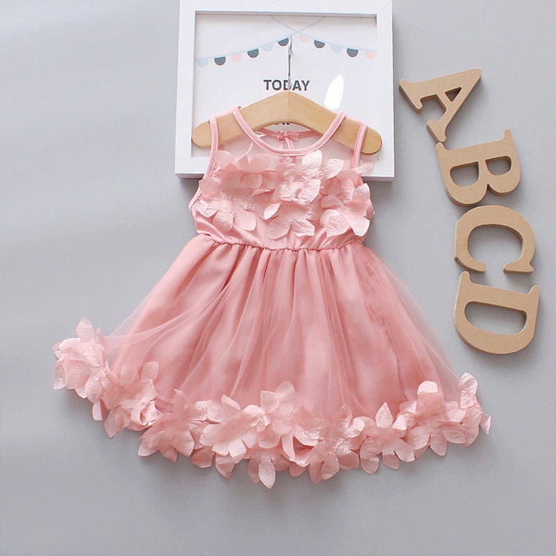 Flower Fairy Baby Girl Party Dresses Summer Sweet Kid&#39;s Clothing Birthday Princess Mesh Wedding Dress Children Clothes