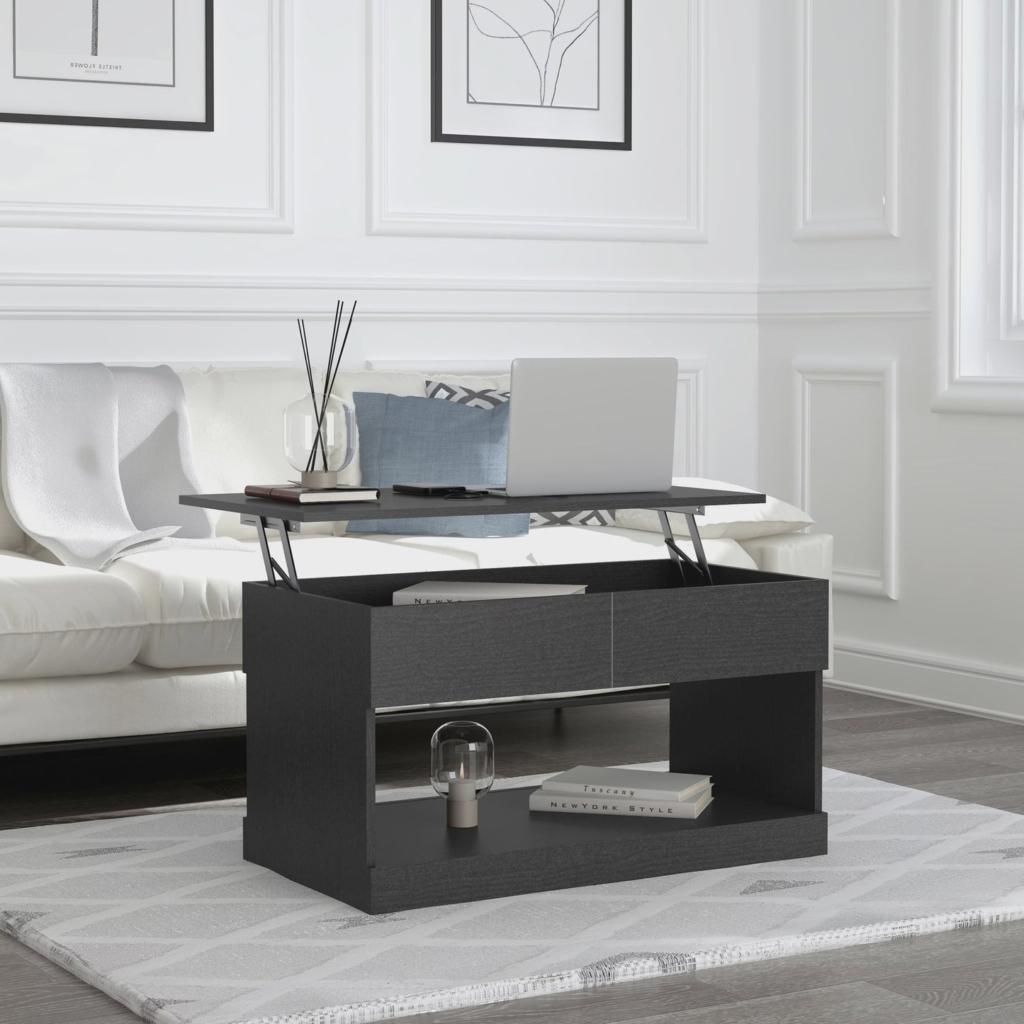 Brindle Wood Rectangular Lift Top Coffee Table, Espresso Furniture Living Room Coffee Tables  Bed Side Table