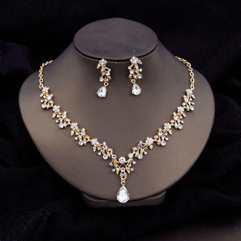 Baroque Fashion Bridal Jewelry Sets Luxury Crown Earrings Choker Necklace Set Women Wedding Dress Tiaras Bride Jewelry Set