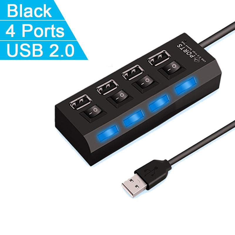 High Speed 4/7 Ports USB HUB 2.0 Adapter Expander Multi USB Splitter Multiple Extender with LED Lamp Switch for PC Laptop
