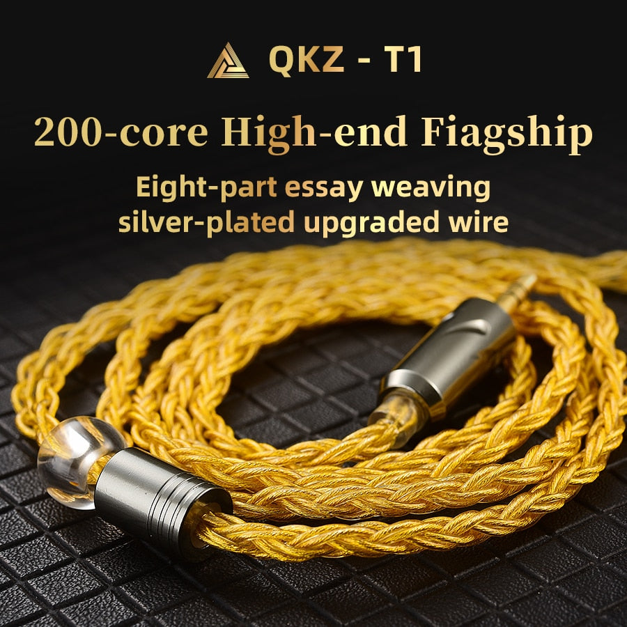 QKZ T1 Wired Headphone Cord 8-Strand Silver Plated Upgrade Cord 0.75MM 2Pin HiFi Earphone Update Cable 3.5MM Headset Accessories