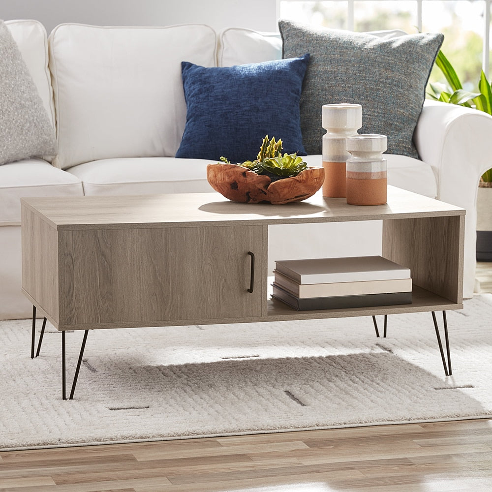 Coffee Table with Storage Modern Hairpin Rectangle Coffee Table Oak Gray Living Room Drawers Cabinet Storage Organizer Furniture