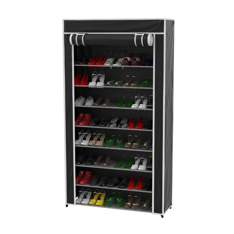 Lavish Home Black Tiered Vertical Shoe Rack Cabinets Metal Shoes Organizers Storage with Dust Cover