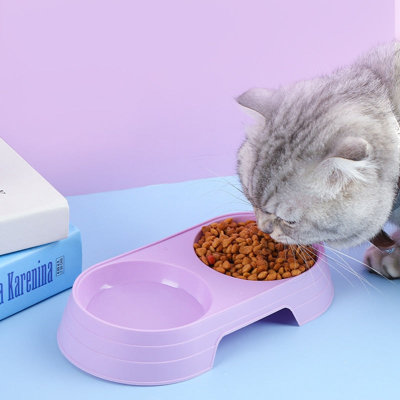 Macaron Pet Double Bowl Plastic Kitten Dog Food Drinking Tray Feeder Cat Feeding Pet Supplies Accessories Cuenco Para Gatos