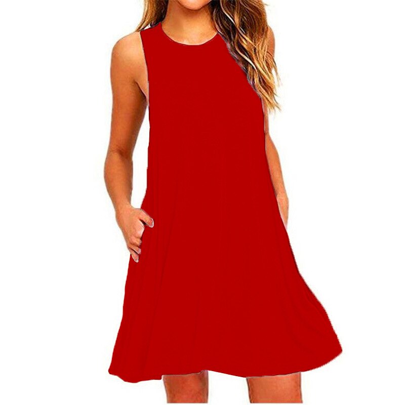 Women&#39;s Summer Casual Swing T-Shirt Dresses Beach Cover Up With Pockets Plus Size Loose T-shirt Dress