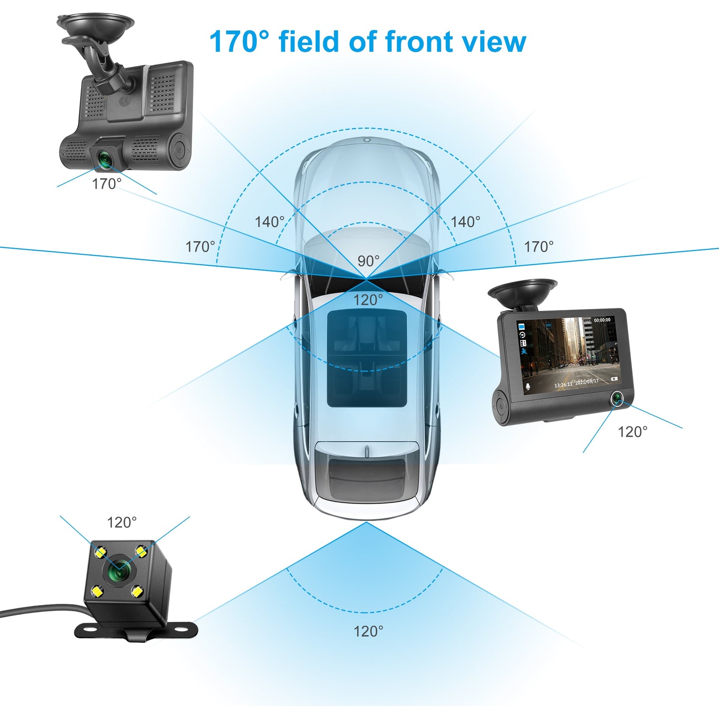 3 Cameras Lens 4.0In Car DVR Dash Cam HD Dash Camera Dual Lens Video Recorder 1080P Black Box Cycle Dashcam Mirror