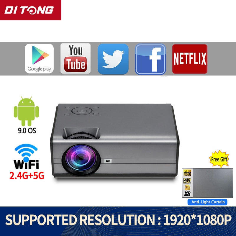 Global Version Ditong  Projector 1080P Mini LED Portable WIFI Full HD Android  4K 1280*720P Keystone Correction For Home Theater