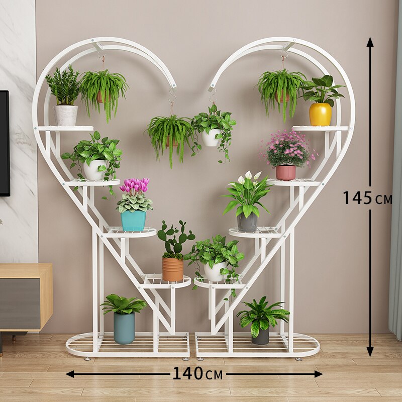 Flower Rack Balcony Flower Pot Rack Outdoor Living Room Floor Multilayer Decorative Indoor Wrought Iron Heart-shaped Flower Rack