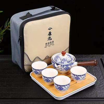 Porcelain Chinese Gongfu Tea Set Portable Teapot Set with 360 Rotation Tea Maker and Infuser Portable All in One Gift Bag