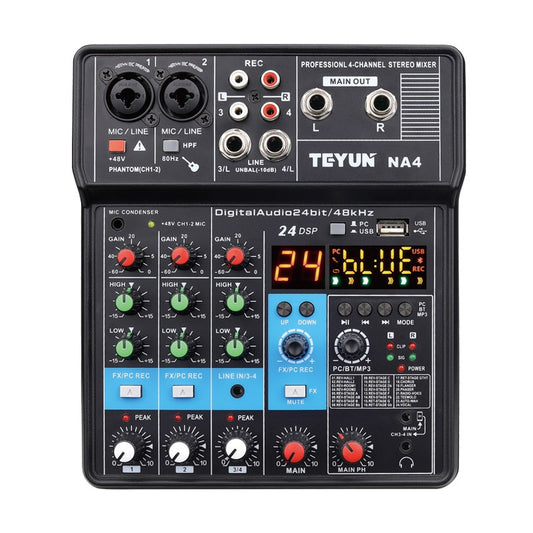 TEYUN NA4 4 Channel Bluetooth Mini Audio Mixer Sound Card DJ 16 Digital Effects Noise Reduction Console USB Record For Singing