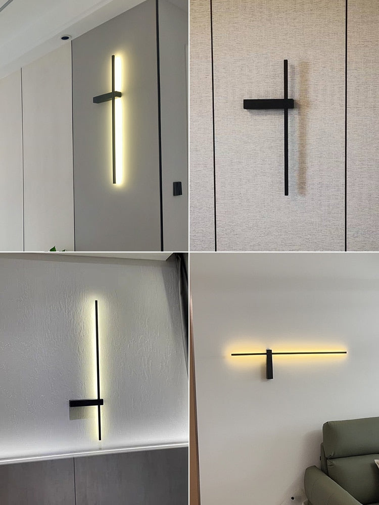 Long strip wall lamp bedroom bedside lamp modern minimalist wall lamp living room TV background grille line wall lamp