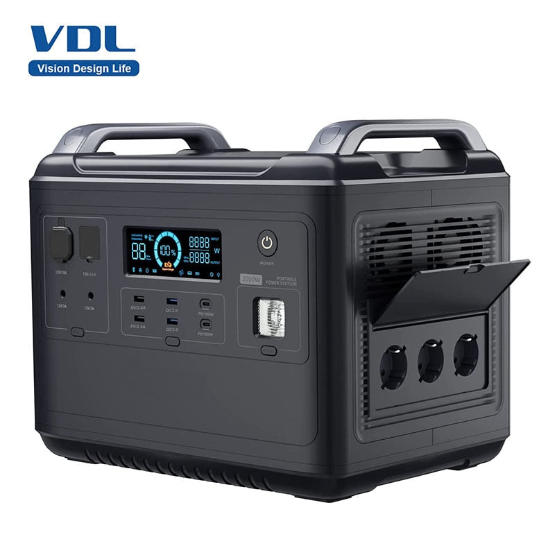 VDL 120V/220V 2000W Power Station Pure Sine Wave 1997Wh Portable Outdoor Generator Powering Car Refrigerator TV Drone Laptops
