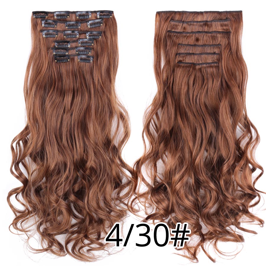 Alileader Synthetic Clip On Hair Extension 6Pcs/Set 22inch Straight Hairpiece Curly 16 Clips In Hair Ombre Heat Resistant Fiber