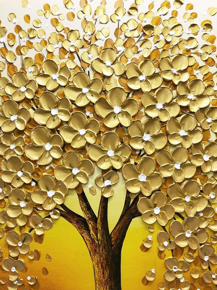 Y Golden flower tree Lucky tree painting canvas oil painting 3D printing on canvas Abstract art wall decoration abstract poster